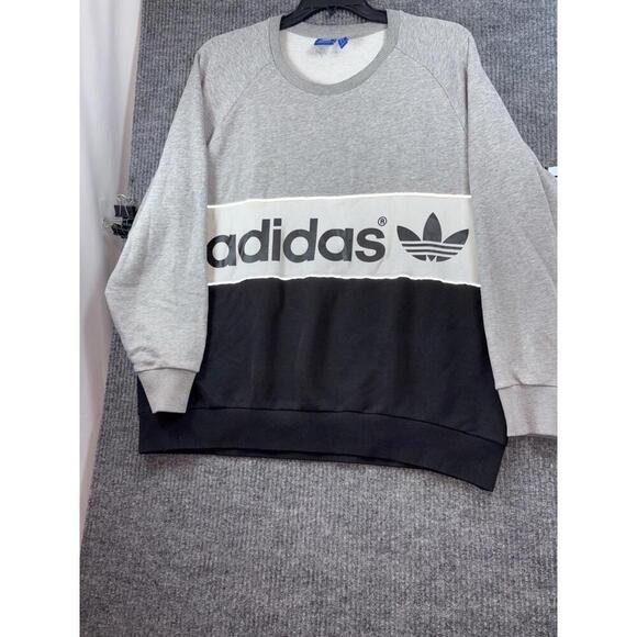Adidas Sweatshirt Adult XL Gray Black Trefoil Logo Fleece Crewneck Streetwear - Picture 1 of 11